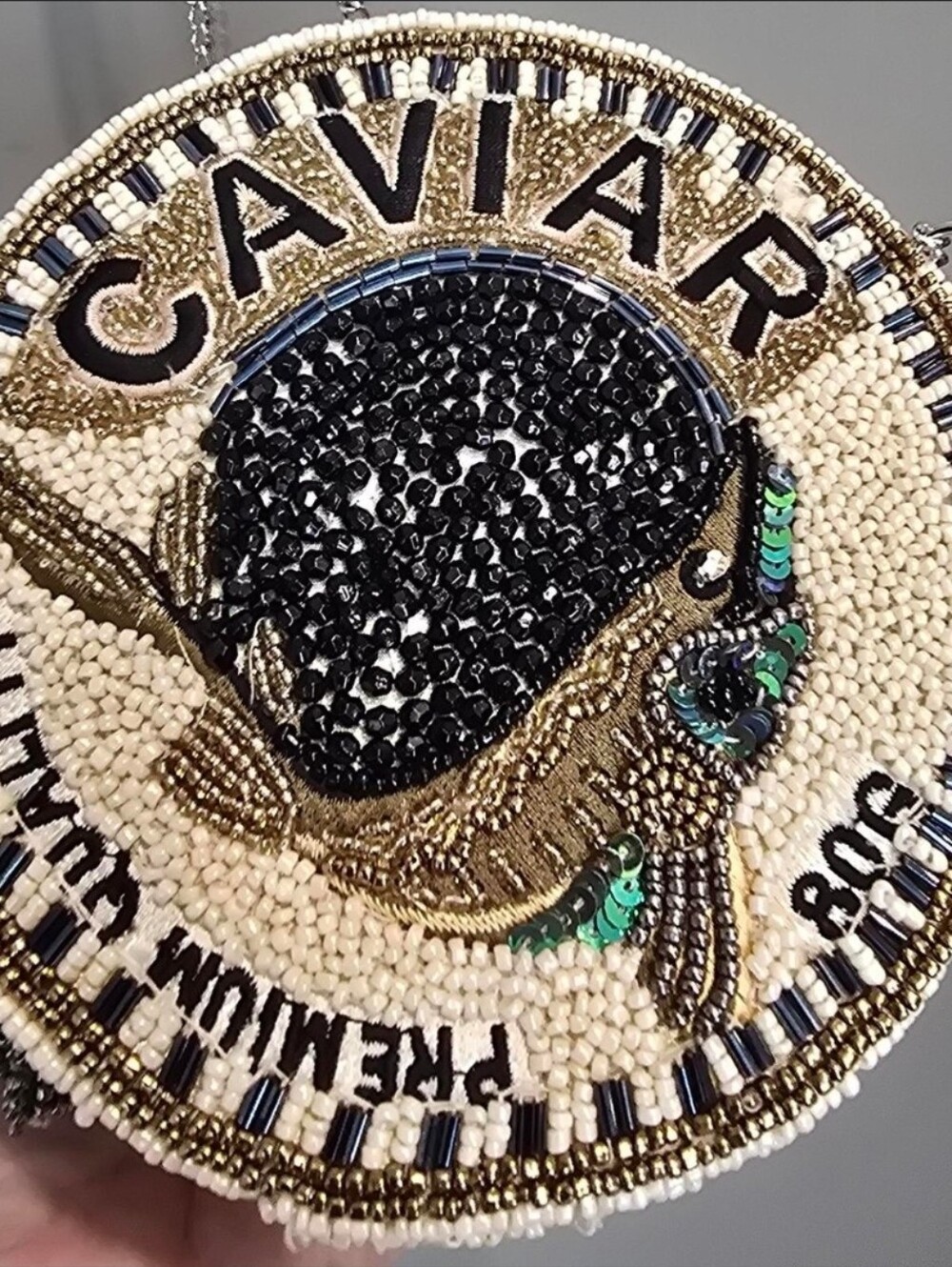 Handmade Beaded Handbang  'Caviar' in Black and Gold